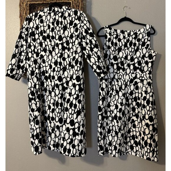 Talbots Dress & Long Jacket Blazer Suit Black Ivory Pink 12 Cotton Mix MOD NWT - Picture 8 of 13